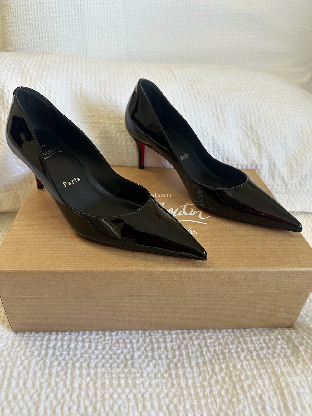 Christian Louboutin Black Patent Leather Pointed Toe Pumps with Red Soles